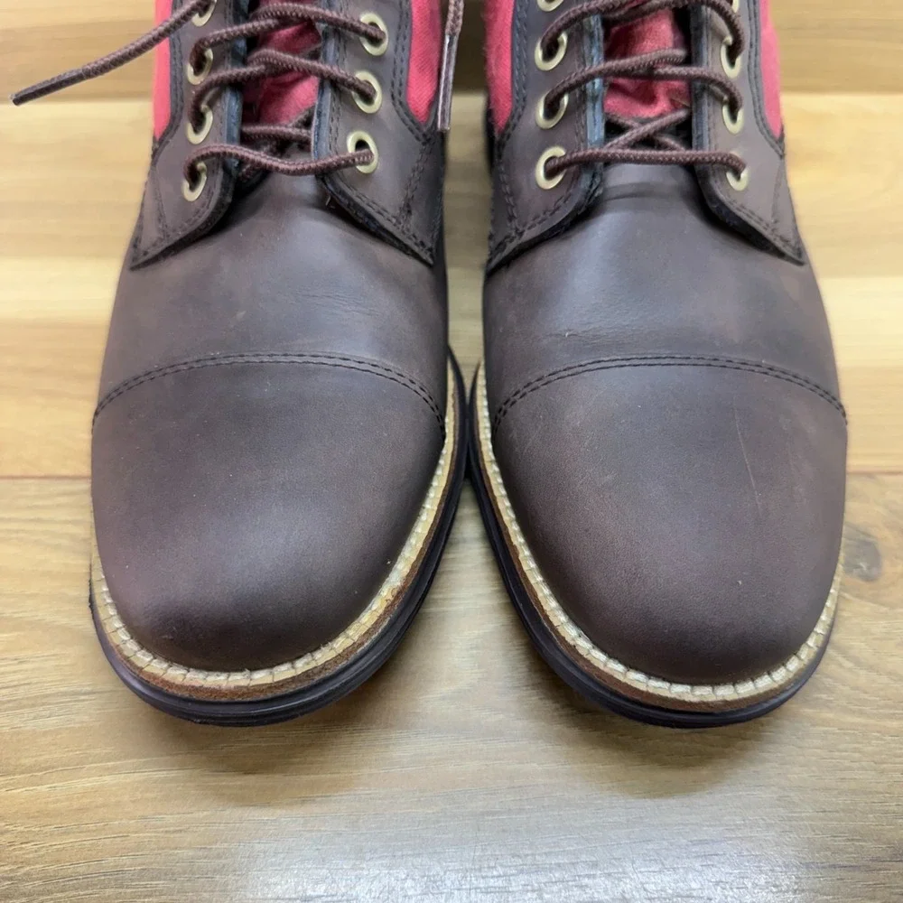 Cole Haan Original Grand Cap Toe Boots Mens 8 Brown Leather Red Canvas Casual